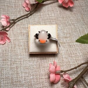 Size 9 | Silver Boho Gemstone Ring – Large Oval Lace Agate, Chunky Statement